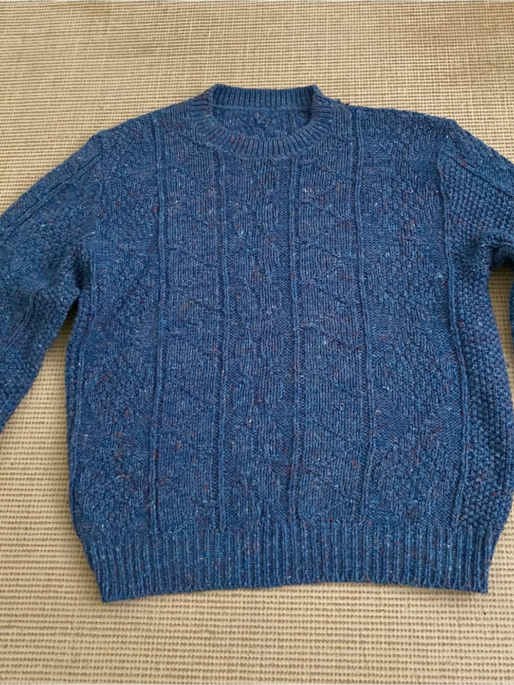 Men's Blue Cable Rag Knit Crewneck Sweater. Medium.